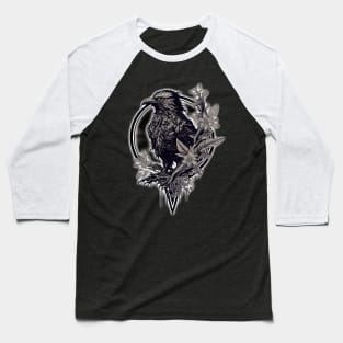 Tribal Radiant Raven, gothic black and white logo Baseball T-Shirt